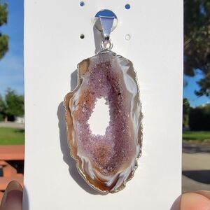 NEW 1.57" x 0.95" SILVER PLATED COPPER AGATE AMETHYST PENDANT